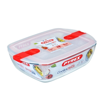 Förvaringslåda i glas Cook&Heat rektangulär Röd 28 cm PYREX®
